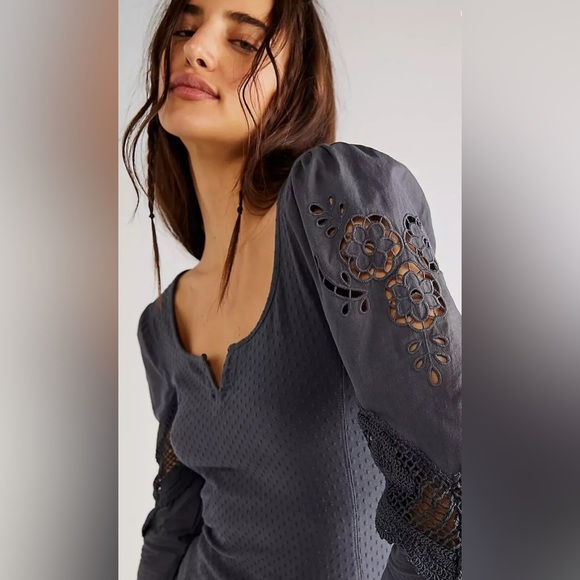 Free People Brunch Date Henley in Metal Stiletto (Gray), Size XS - Picture 2 of 9